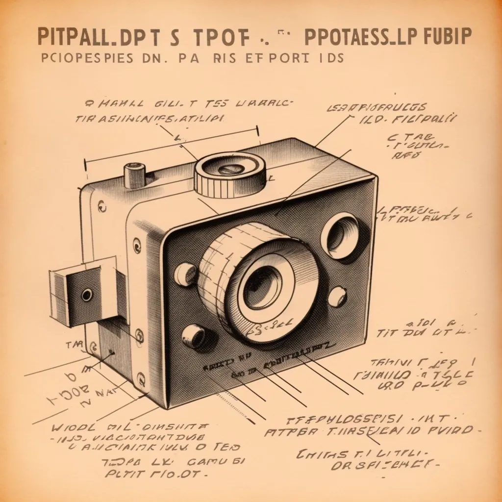 a fictional patent sketch for a simple camera (vie Midjourney)
